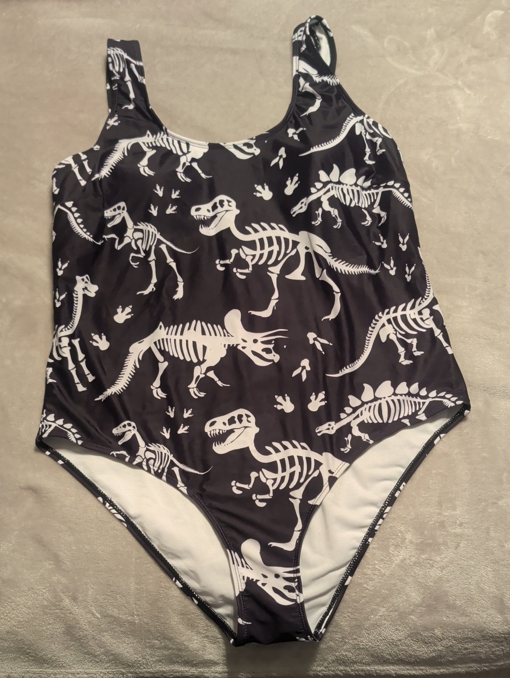 Black Dinosaur Skeleton One-Piece Swimsuit